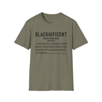 Blacknificent Unisex Softstyle T-Shirt | Inspirational Tee, Melanin Pride Shirt, Gift for Her/Him, Everyday Wear, Celebration Tee