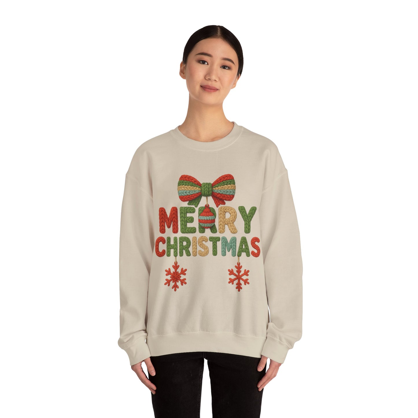 Faux Yarn Merry Christmas Unisex Heavy Blend™ Crewneck Sweatshirt
