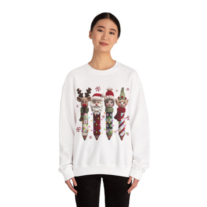 Knitted Teacher Christmas Pencil Unisex Heavy Blend™ Crewneck Sweatshirt