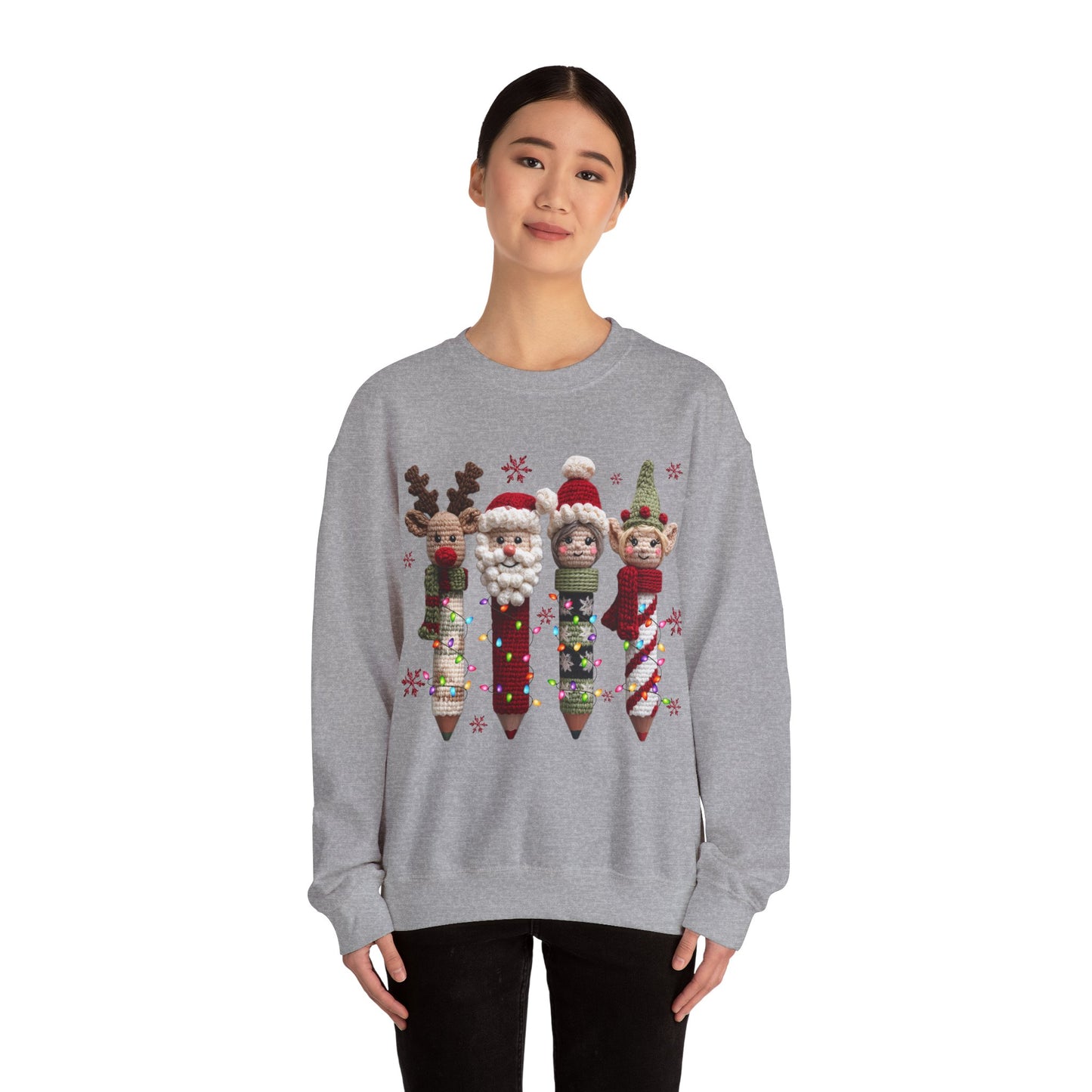 Knitted Teacher Christmas Pencil Unisex Heavy Blend™ Crewneck Sweatshirt