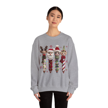 Knitted Teacher Christmas Pencil Unisex Heavy Blend™ Crewneck Sweatshirt