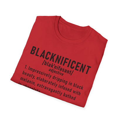 Blacknificent Unisex Softstyle T-Shirt | Inspirational Tee, Melanin Pride Shirt, Gift for Her/Him, Everyday Wear, Celebration Tee