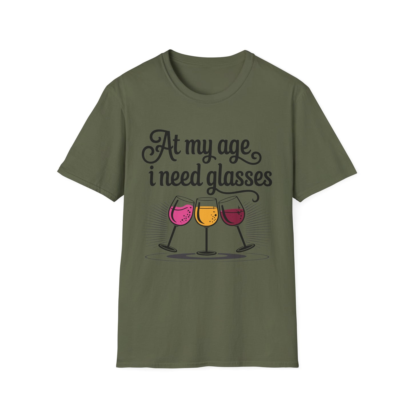 At my age I need glasses (black) Unisex Softstyle T-Shirt
