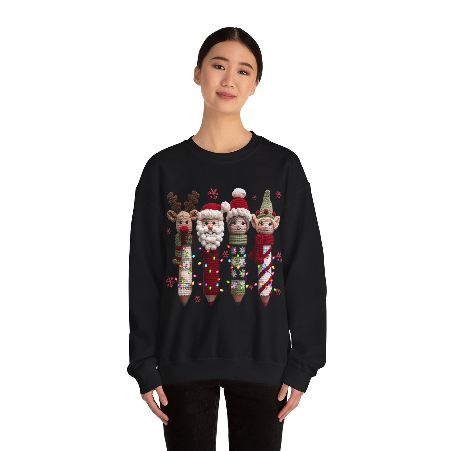 Knitted Teacher Christmas Pencil Unisex Heavy Blend™ Crewneck Sweatshirt