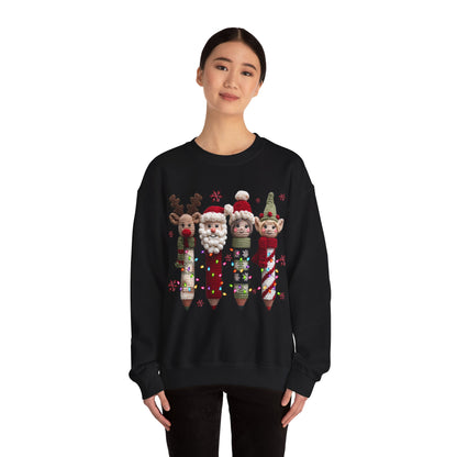 Knitted Teacher Christmas Pencil Unisex Heavy Blend™ Crewneck Sweatshirt