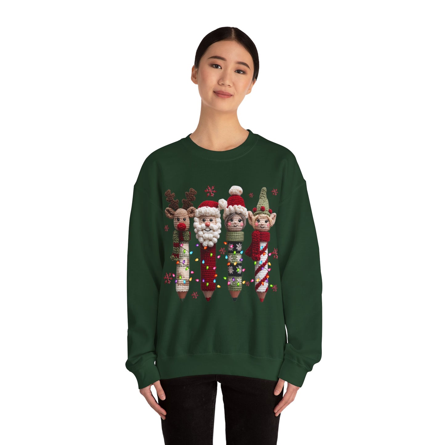 Knitted Teacher Christmas Pencil Unisex Heavy Blend™ Crewneck Sweatshirt
