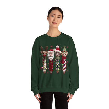 Knitted Teacher Christmas Pencil Unisex Heavy Blend™ Crewneck Sweatshirt
