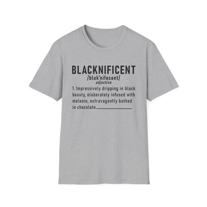 Blacknificent Unisex Softstyle T-Shirt | Inspirational Tee, Melanin Pride Shirt, Gift for Her/Him, Everyday Wear, Celebration Tee
