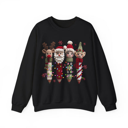 Knitted Teacher Christmas Pencil Unisex Heavy Blend™ Crewneck Sweatshirt