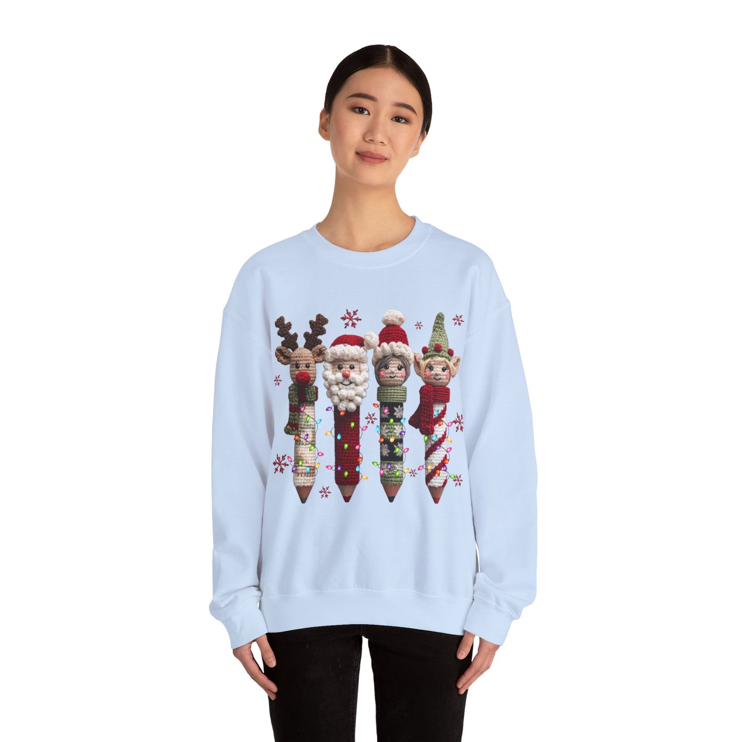 Knitted Teacher Christmas Pencil Unisex Heavy Blend™ Crewneck Sweatshirt