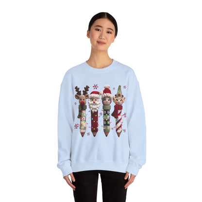 Knitted Teacher Christmas Pencil Unisex Heavy Blend™ Crewneck Sweatshirt