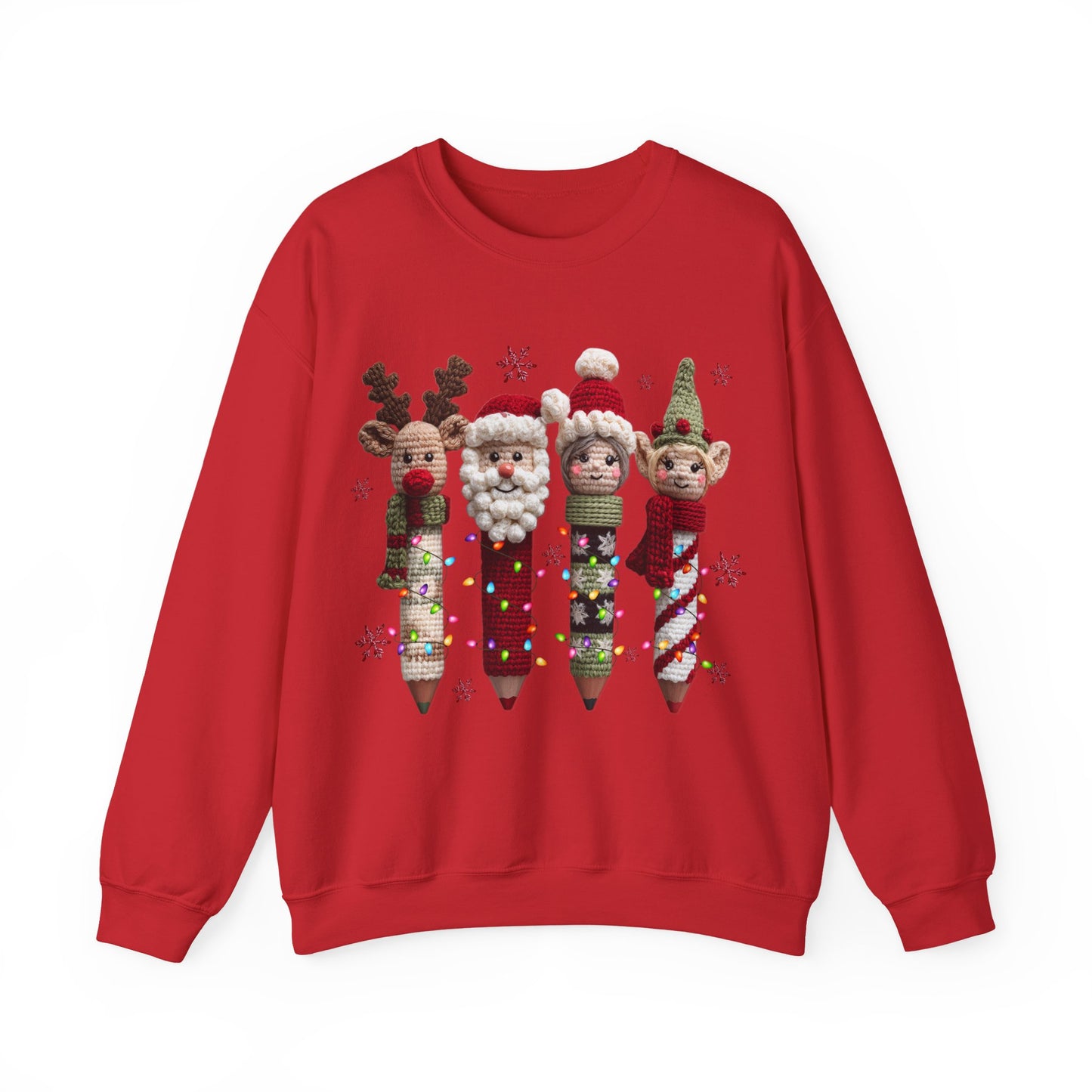 Knitted Teacher Christmas Pencil Unisex Heavy Blend™ Crewneck Sweatshirt