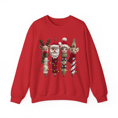 Knitted Teacher Christmas Pencil Unisex Heavy Blend™ Crewneck Sweatshirt