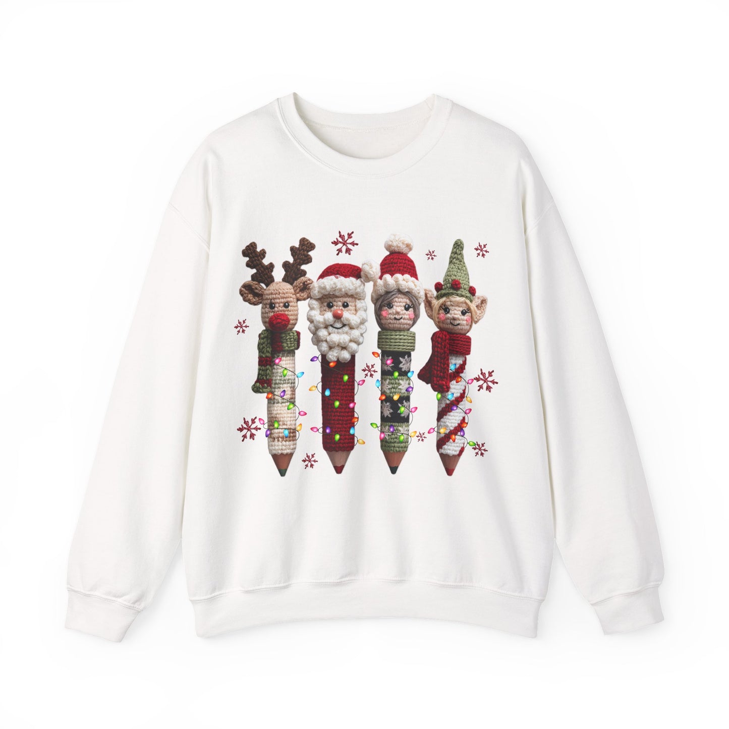 Knitted Teacher Christmas Pencil Unisex Heavy Blend™ Crewneck Sweatshirt