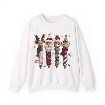 Knitted Teacher Christmas Pencil Unisex Heavy Blend™ Crewneck Sweatshirt