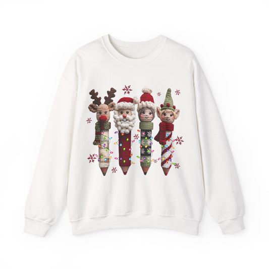 Knitted Teacher Christmas Pencil Unisex Heavy Blend™ Crewneck Sweatshirt