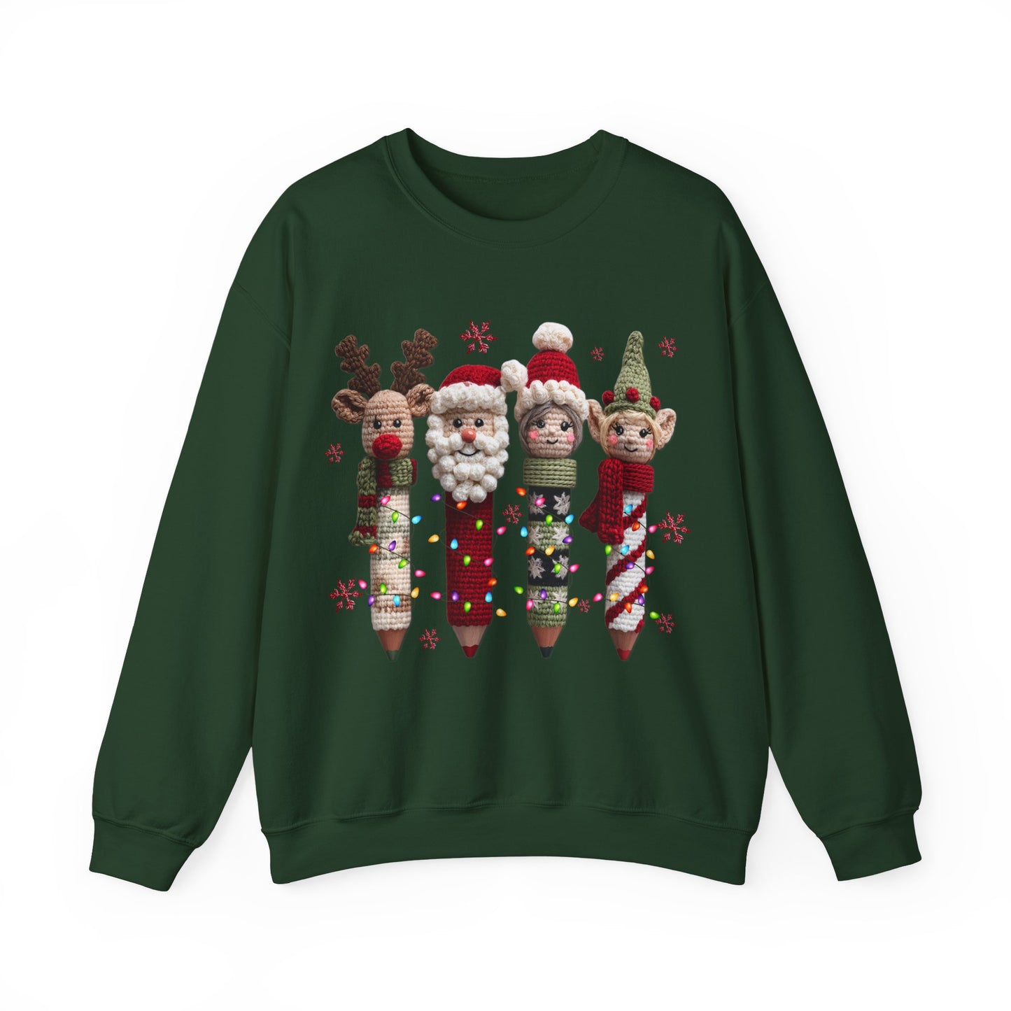 Knitted Teacher Christmas Pencil Unisex Heavy Blend™ Crewneck Sweatshirt