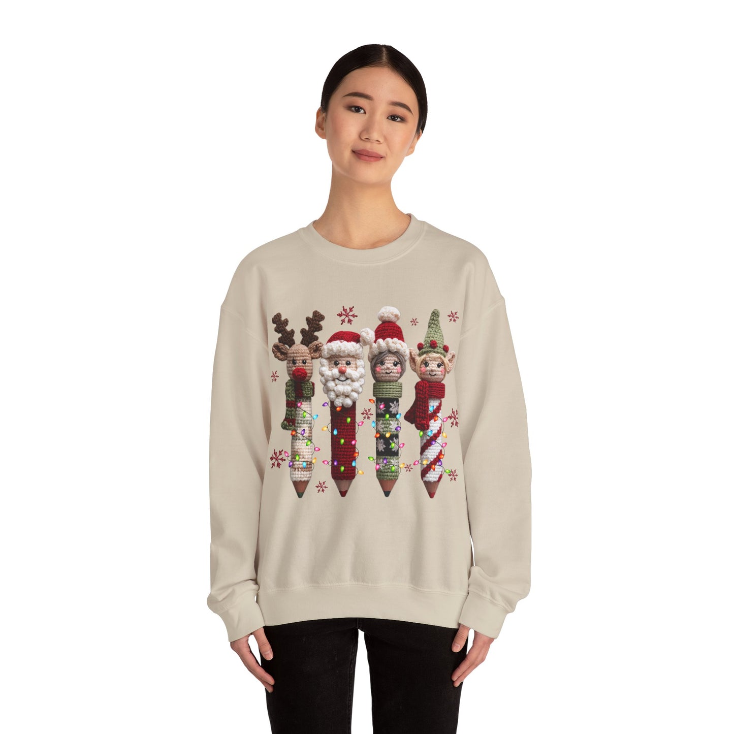 Knitted Teacher Christmas Pencil Unisex Heavy Blend™ Crewneck Sweatshirt