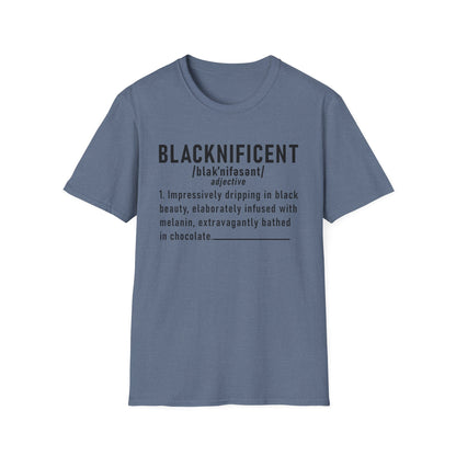 Blacknificent Unisex Softstyle T-Shirt | Inspirational Tee, Melanin Pride Shirt, Gift for Her/Him, Everyday Wear, Celebration Tee