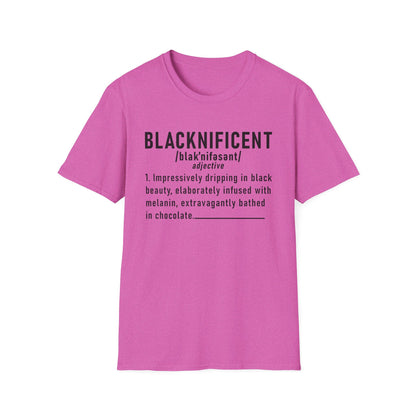 Blacknificent Unisex Softstyle T-Shirt | Inspirational Tee, Melanin Pride Shirt, Gift for Her/Him, Everyday Wear, Celebration Tee