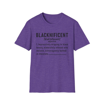Blacknificent Unisex Softstyle T-Shirt | Inspirational Tee, Melanin Pride Shirt, Gift for Her/Him, Everyday Wear, Celebration Tee