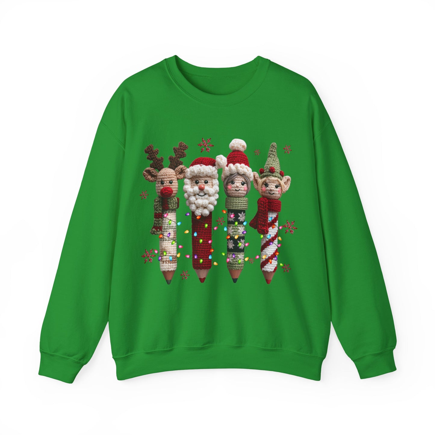 Knitted Teacher Christmas Pencil Unisex Heavy Blend™ Crewneck Sweatshirt