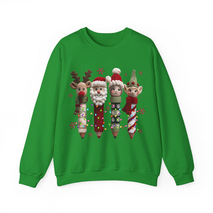 Knitted Teacher Christmas Pencil Unisex Heavy Blend™ Crewneck Sweatshirt