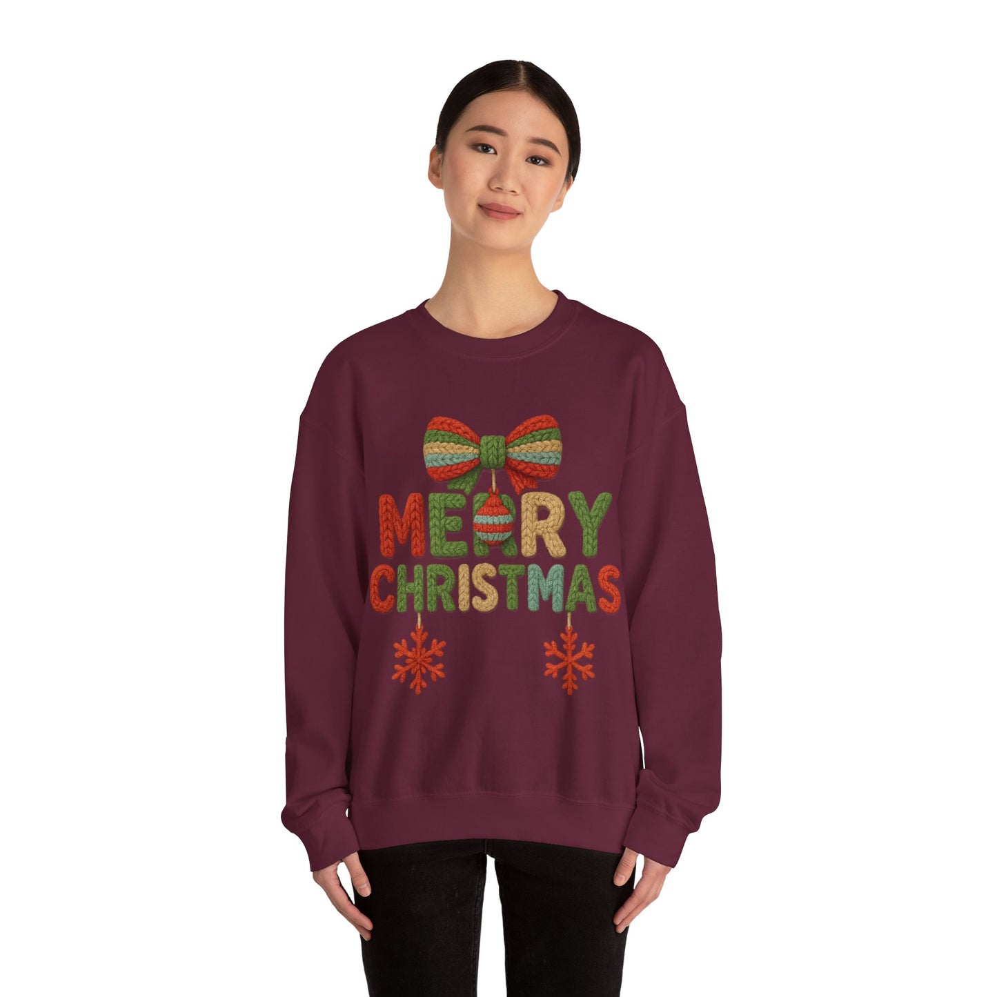 Faux Yarn Merry Christmas Unisex Heavy Blend™ Crewneck Sweatshirt
