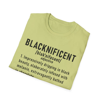 Blacknificent Unisex Softstyle T-Shirt | Inspirational Tee, Melanin Pride Shirt, Gift for Her/Him, Everyday Wear, Celebration Tee