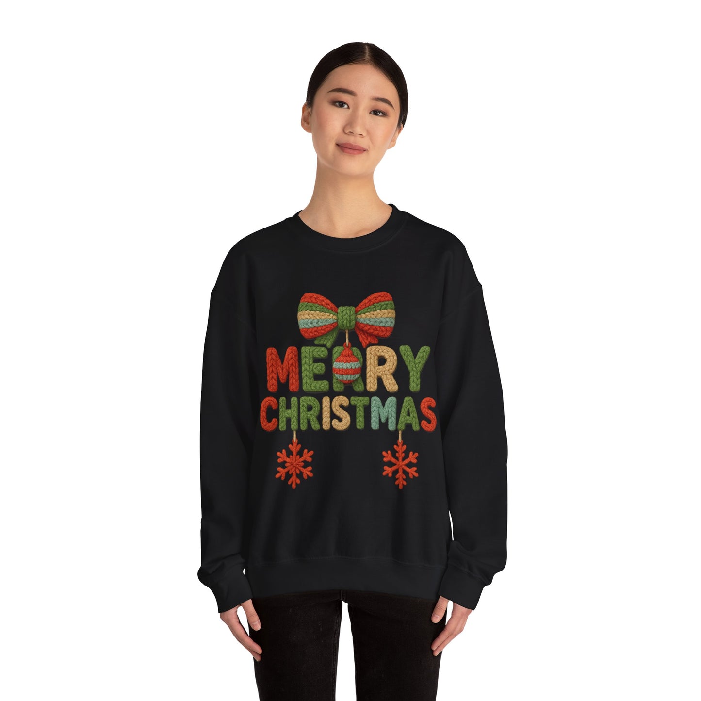 Faux Yarn Merry Christmas Unisex Heavy Blend™ Crewneck Sweatshirt