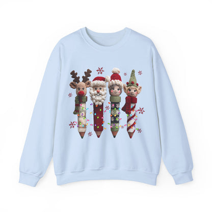 Knitted Teacher Christmas Pencil Unisex Heavy Blend™ Crewneck Sweatshirt