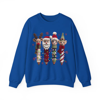 Knitted Teacher Christmas Pencil Unisex Heavy Blend™ Crewneck Sweatshirt