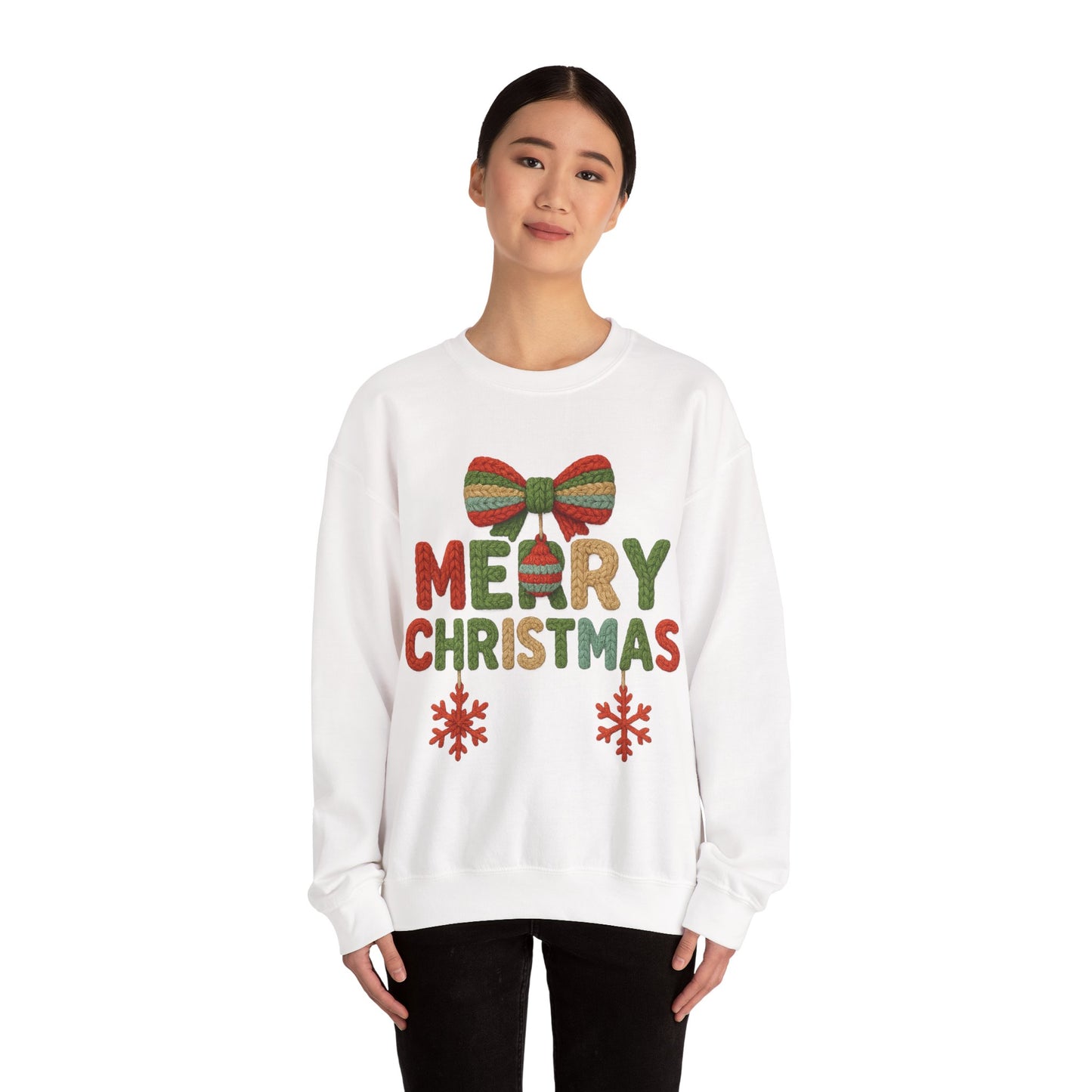 Faux Yarn Merry Christmas Unisex Heavy Blend™ Crewneck Sweatshirt