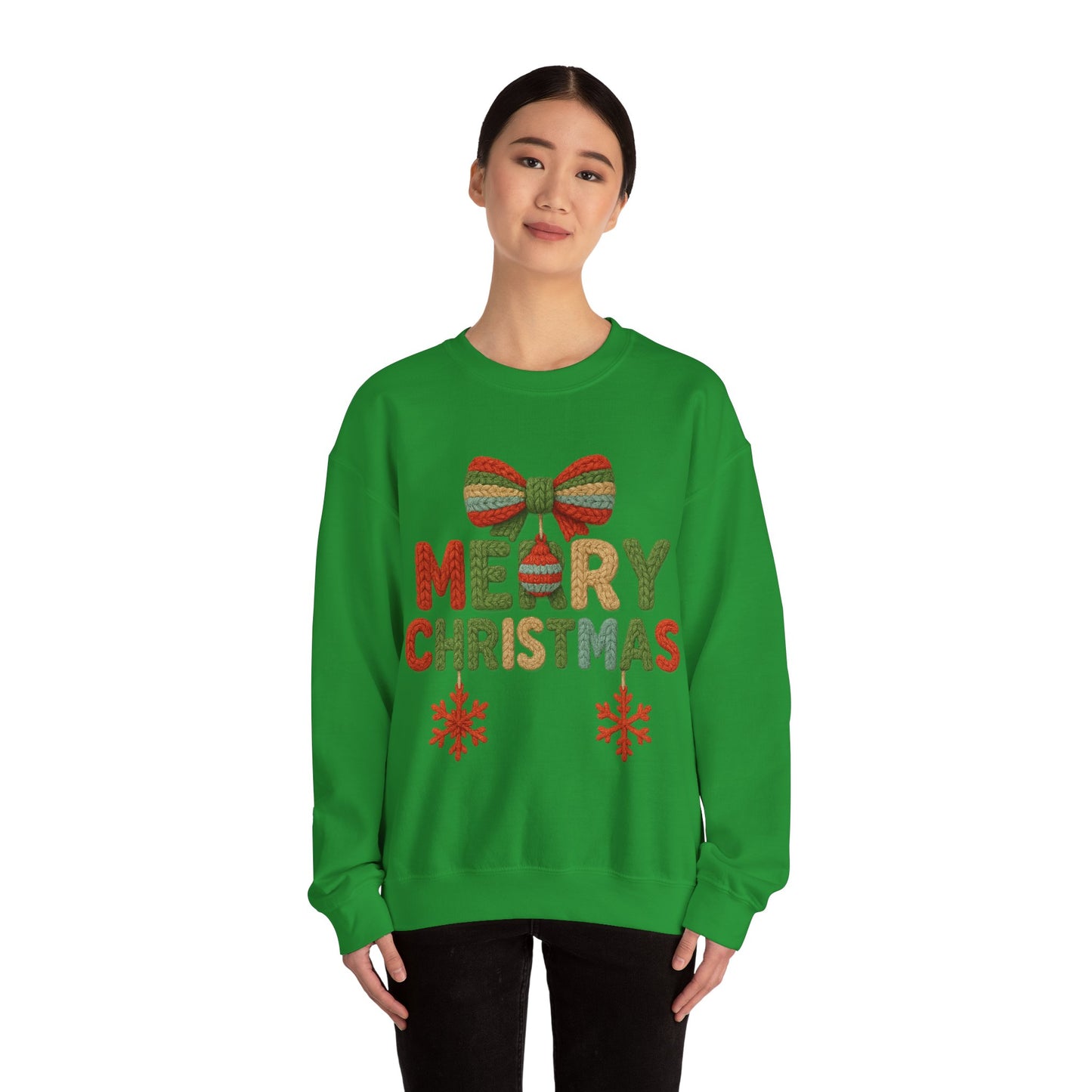 Faux Yarn Merry Christmas Unisex Heavy Blend™ Crewneck Sweatshirt