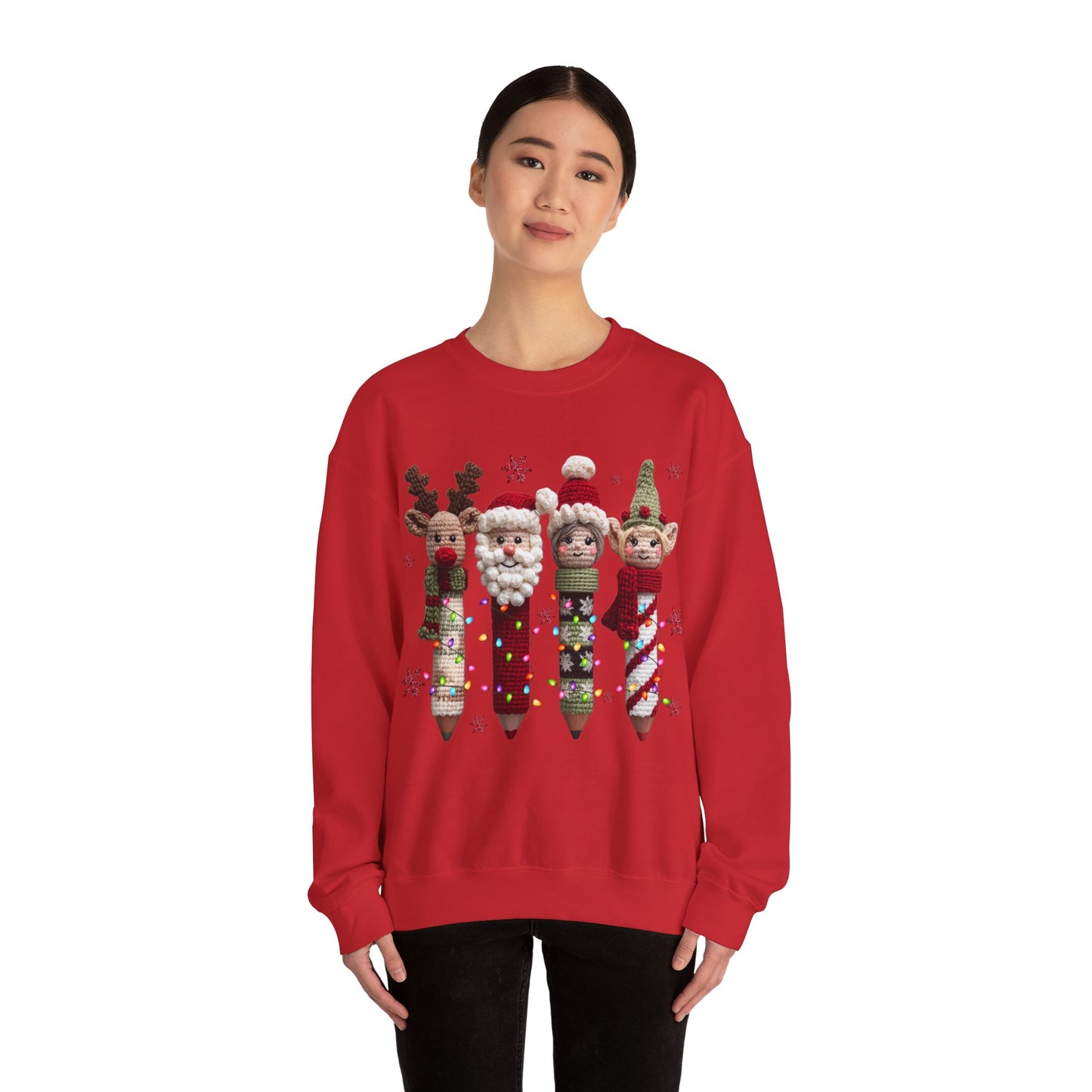 Knitted Teacher Christmas Pencil Unisex Heavy Blend™ Crewneck Sweatshirt