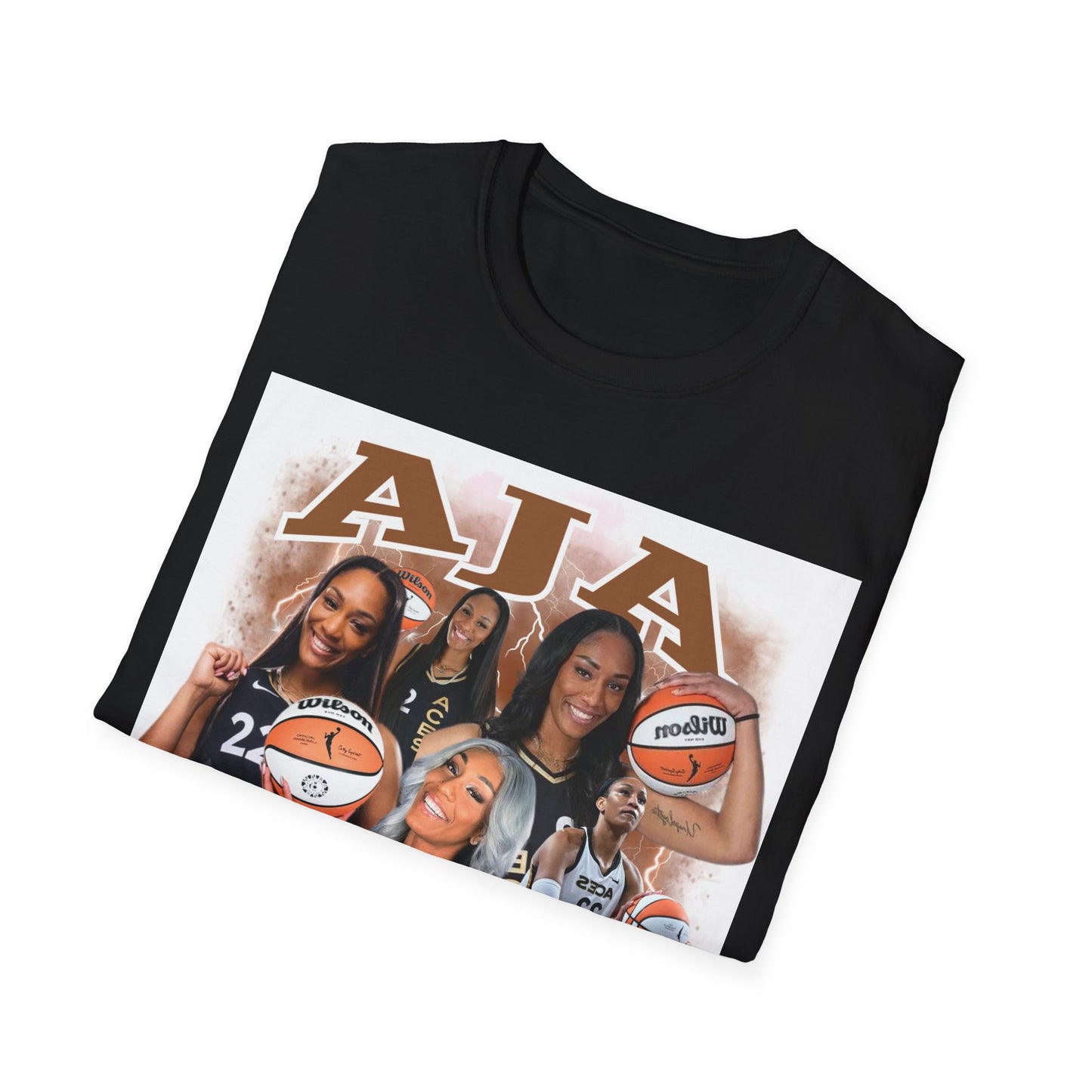A Wilson basketball collage, white Unisex Softstyle T-Shirt