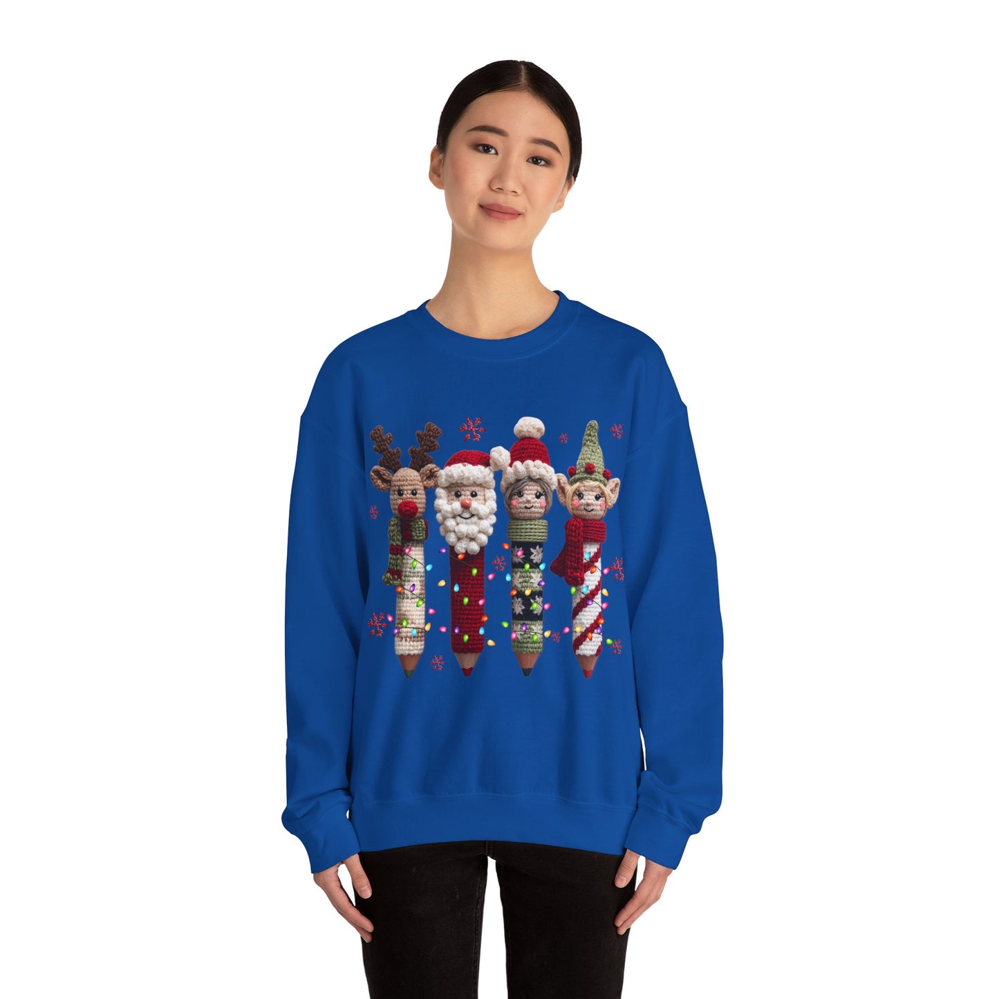Knitted Teacher Christmas Pencil Unisex Heavy Blend™ Crewneck Sweatshirt