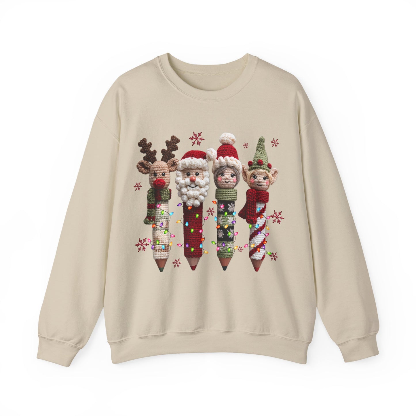 Knitted Teacher Christmas Pencil Unisex Heavy Blend™ Crewneck Sweatshirt