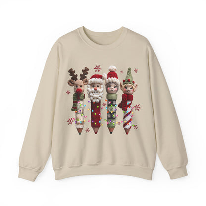 Knitted Teacher Christmas Pencil Unisex Heavy Blend™ Crewneck Sweatshirt