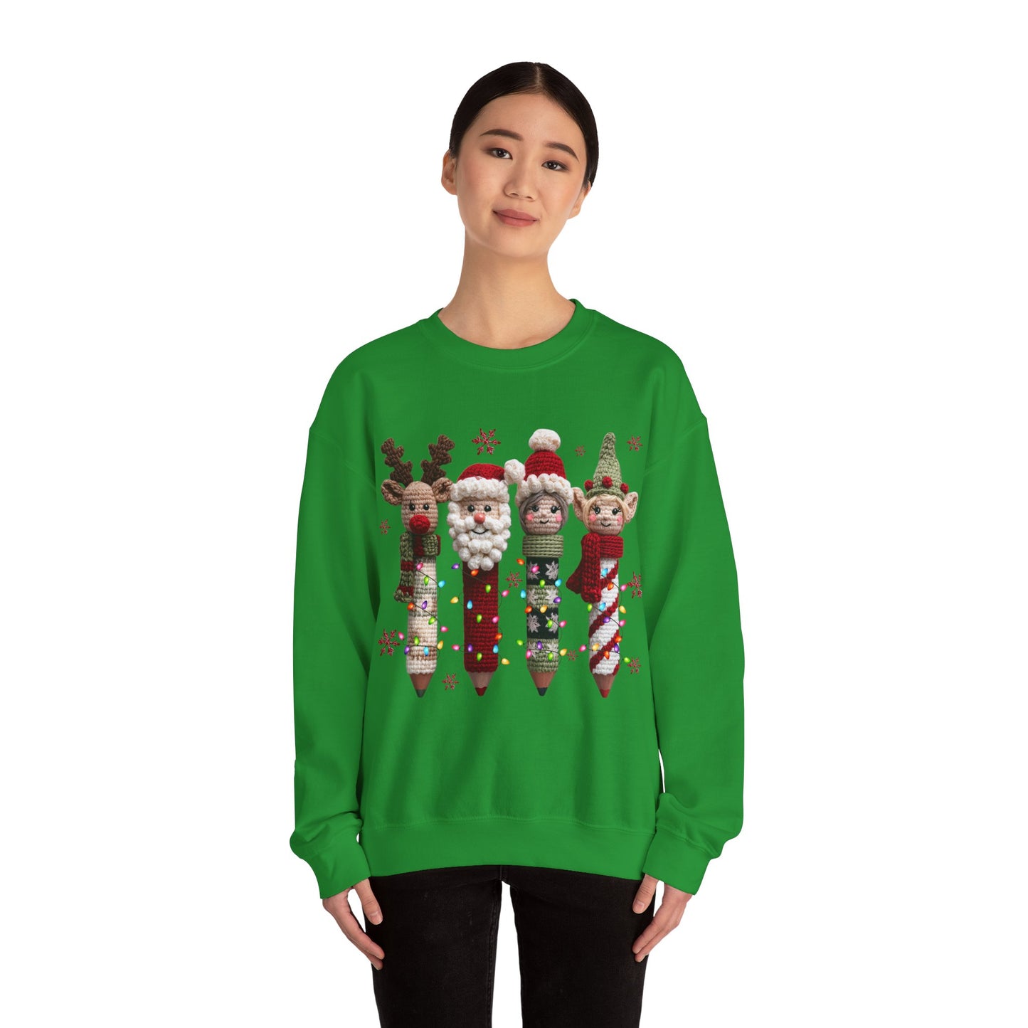 Knitted Teacher Christmas Pencil Unisex Heavy Blend™ Crewneck Sweatshirt